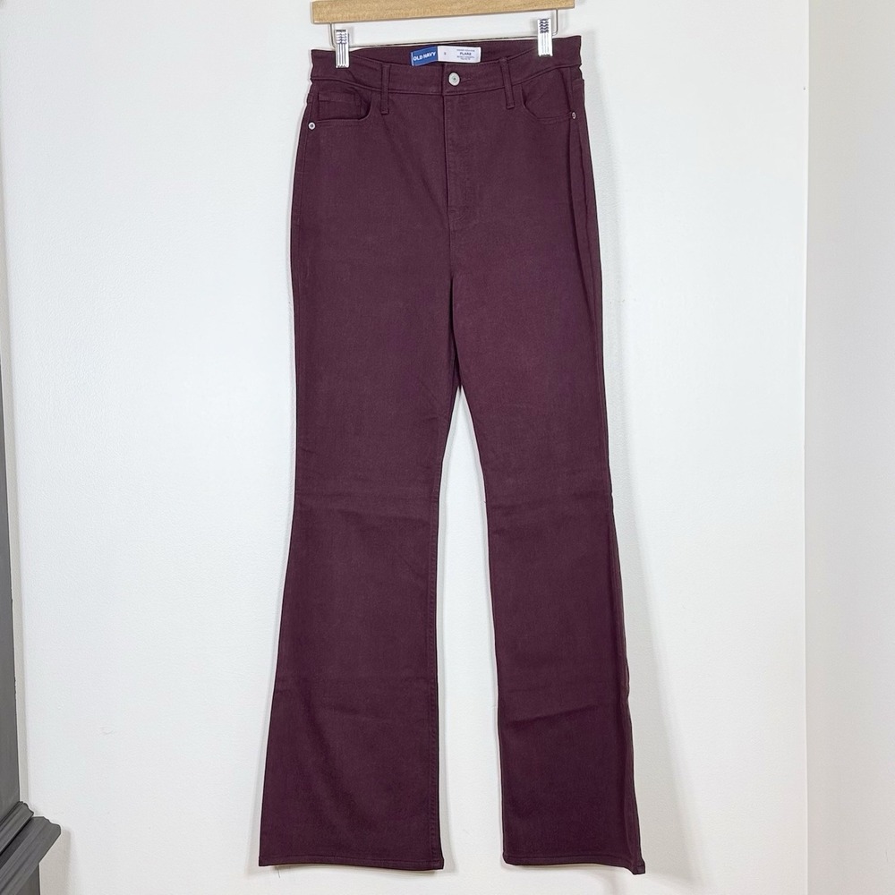 Old Navy Higher High Rise Flare Pants Size 8 Burgundy Secret Smooth Pockets Fall